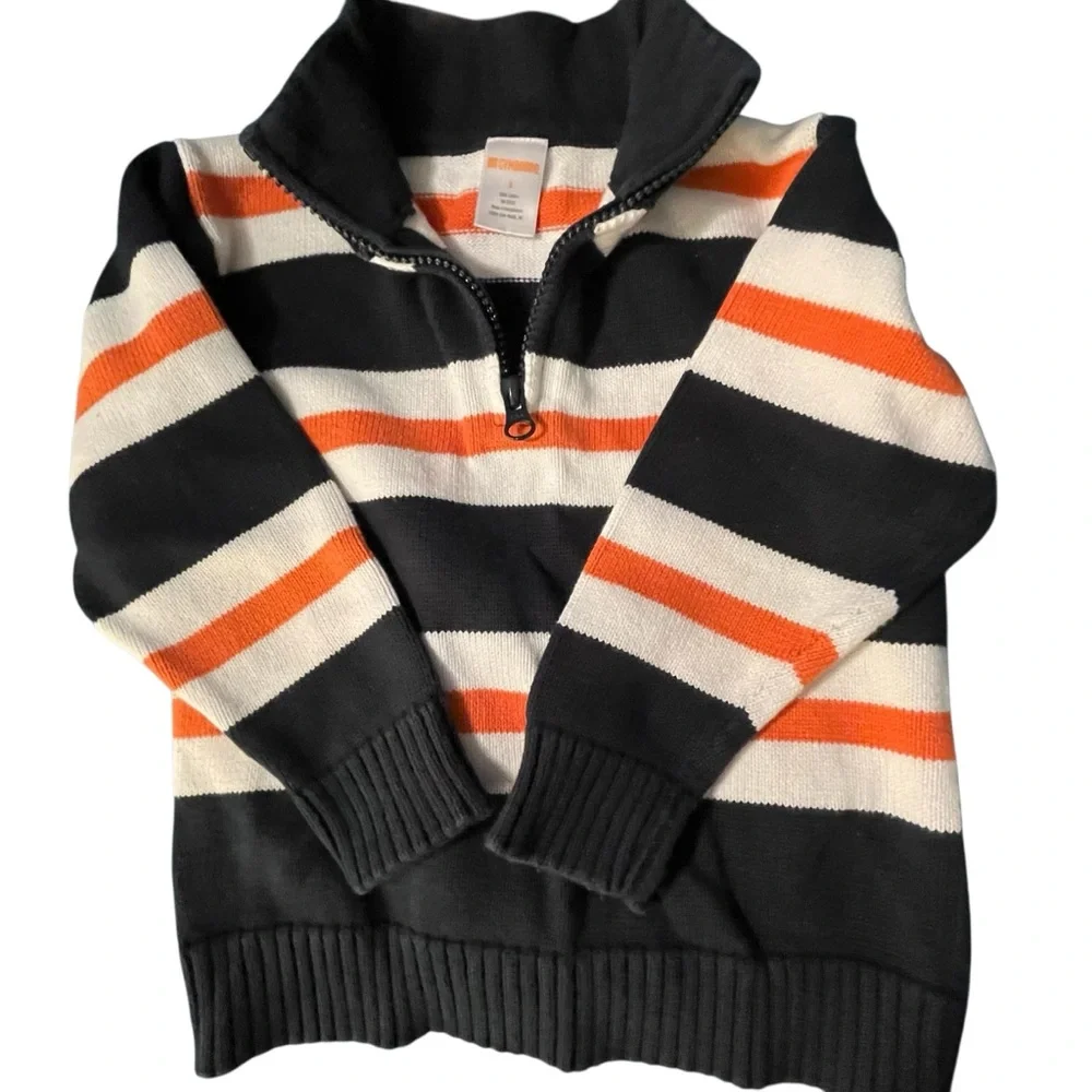 Gymboree 1/4 Zip Knit Sweater - Navy Blue, White and Orange size 3 Boys EUC